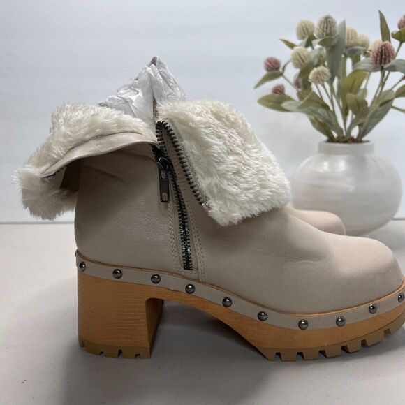 Mia Sassie Faux Fur Leather Ankle Boot Side Zip Beige MH2015SF Women 7M NWOB - Picture 4 of 8